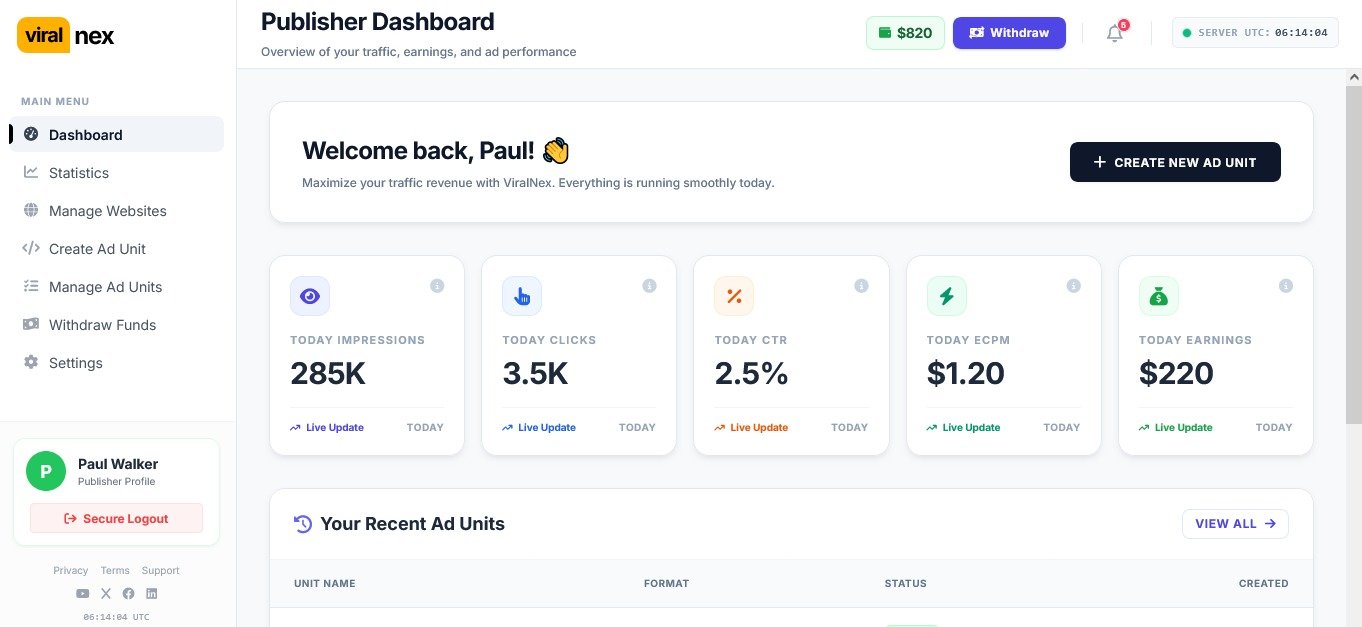 Publisher Revenue Dashboard